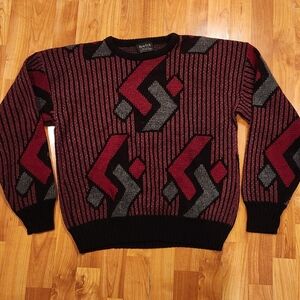 New Era Red and Black Geometric Crewneck Sweater